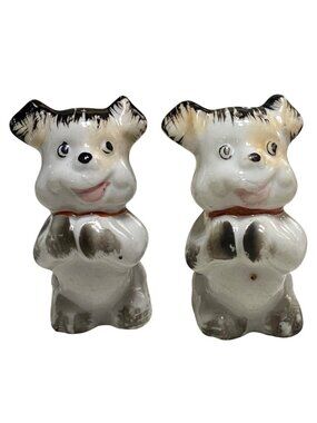 Vtg Anthropomorphic Begging Dog Salt & Pep Shakers Hand-Painted Made In Japan